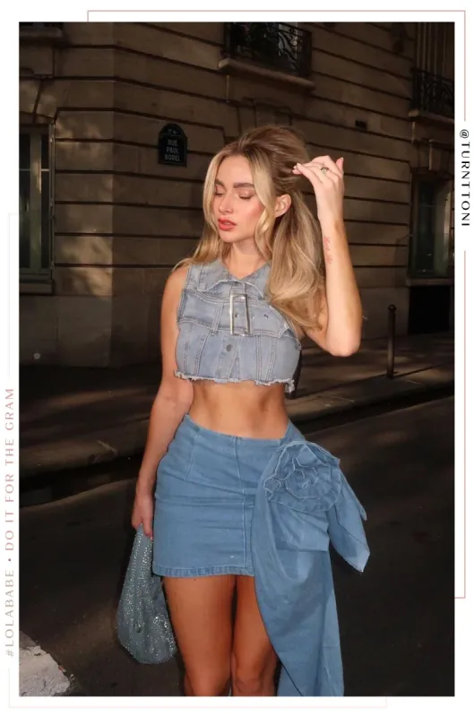 Ravyn Denim Crop Top - Denim sold by Miss Lola