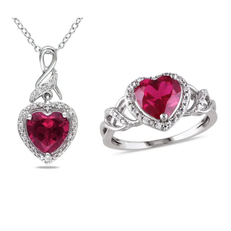 2-Piese-Set Created Ruby and Diamond Heart Ring and Necklace sold by Lord & Taylor
