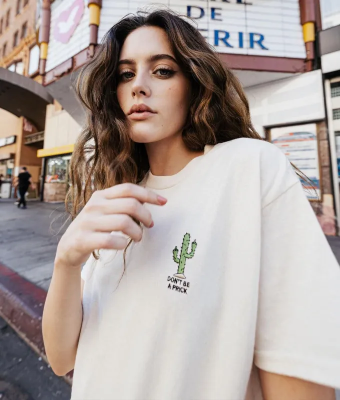Don't Be a Prick Cactus Embroidered Womens Tee sold by riot society