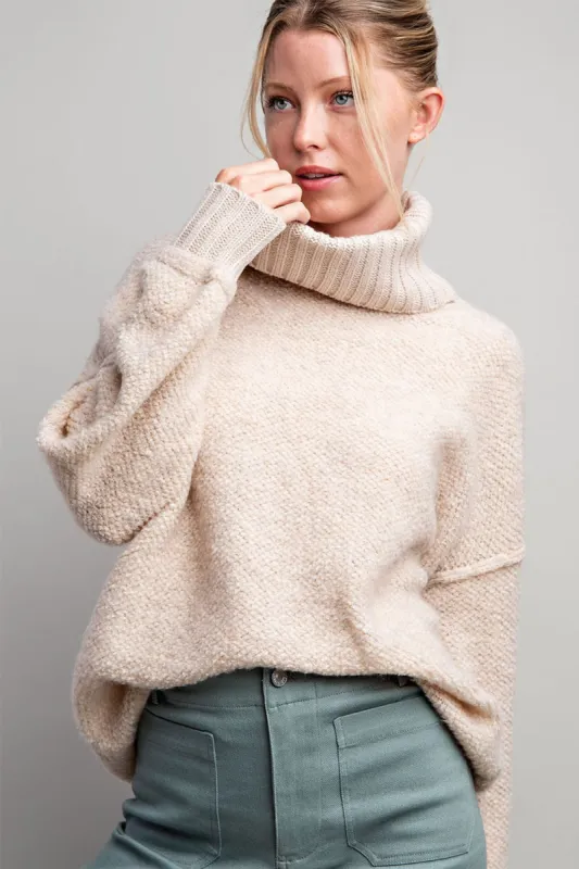 Cream Turtleneck Boucle Sweater sold by Pinkblush
