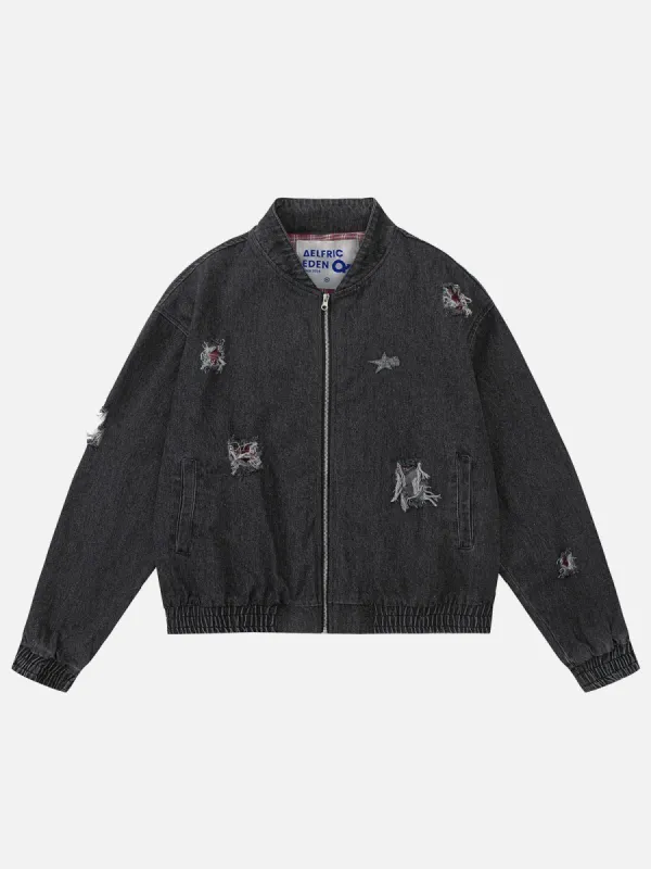 Distressed Washed Denim Jacket sold by Aelfric Eden