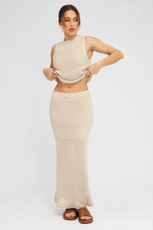 Beige Knit Skirt Midi Crochet sold by Ally Fashion