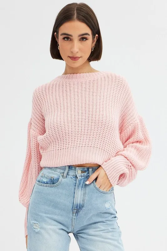 Pink Knit Top Long Sleeve Relaxed sold by Ally Fashion