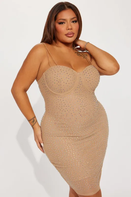 Tessa Embellished Mini Dress - Nude sold by Fashion Nova