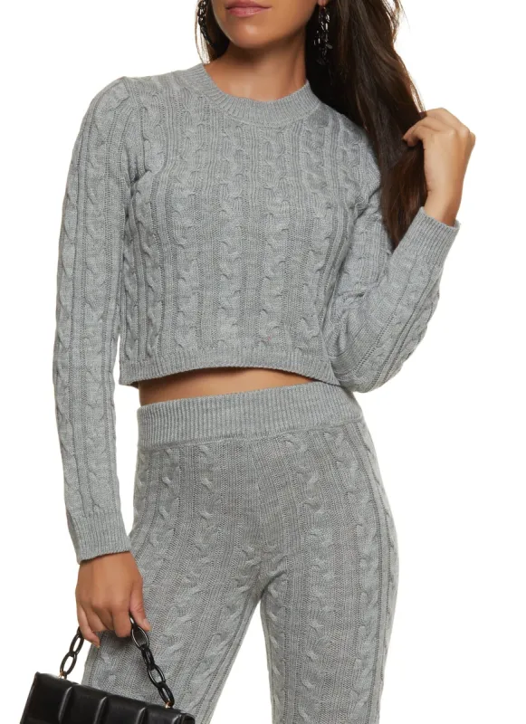 Cable Knit Crew Neck Cropped Sweater sold by Rainbow