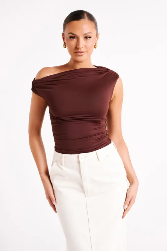 Alayna Recycled Nylon Ruched Top - Chocolate sold by Meshki