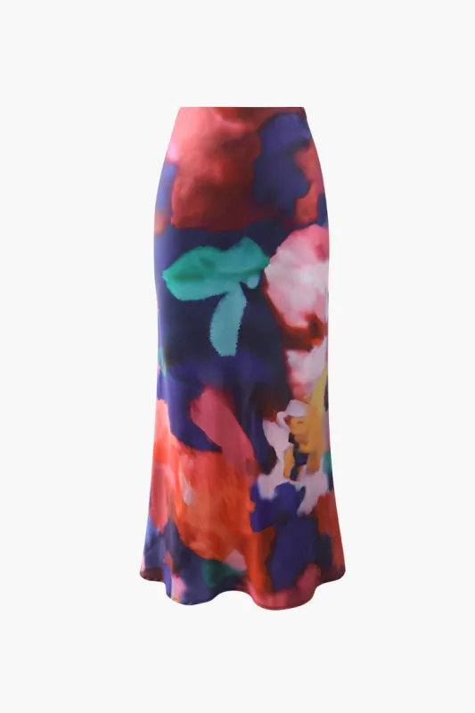 Abstract Print Satin Midi Skirt sold by Micas