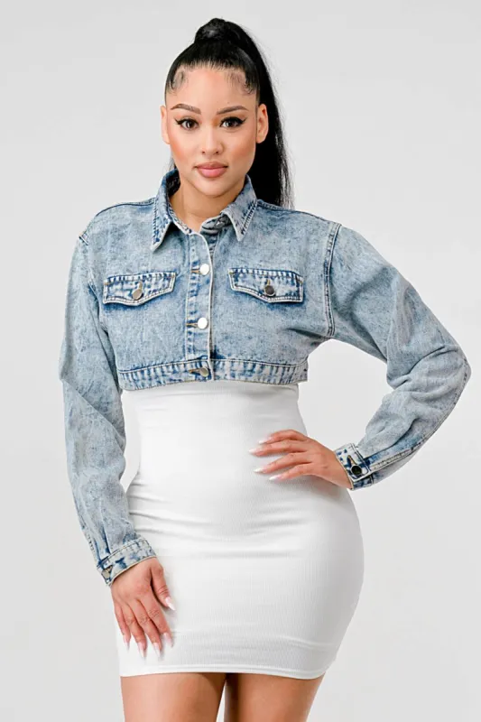 SEXY DENIM COLLARED BUTTON DOWN CROPPED JACKET sold by privy