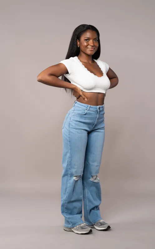 Womens Baggy Ripped Fitjeans - Arctic Light Blue sold by Fit Jeans