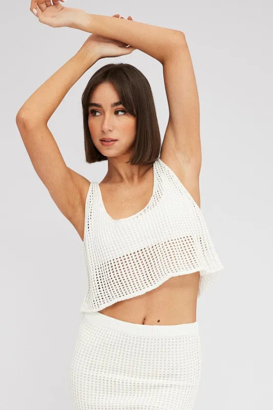White Crochet Knit Top Scoop Neck sold by Ally Fashion