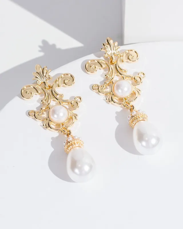 Gold Vintage Look Pearl Drop Earrings sold by Collete Hayman