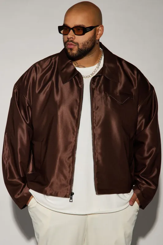 U Get Me Satin Cropped Jacket - Dark Brown sold by Fashion Nova