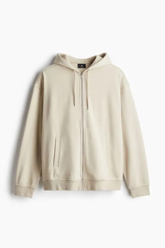 H&M - Loose Fit Zip-through hoodie - Beige sold by H&M