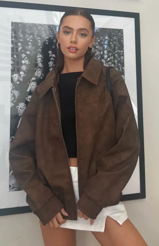Come Together PU Jacket Chocolate sold by White Fox Boutique
