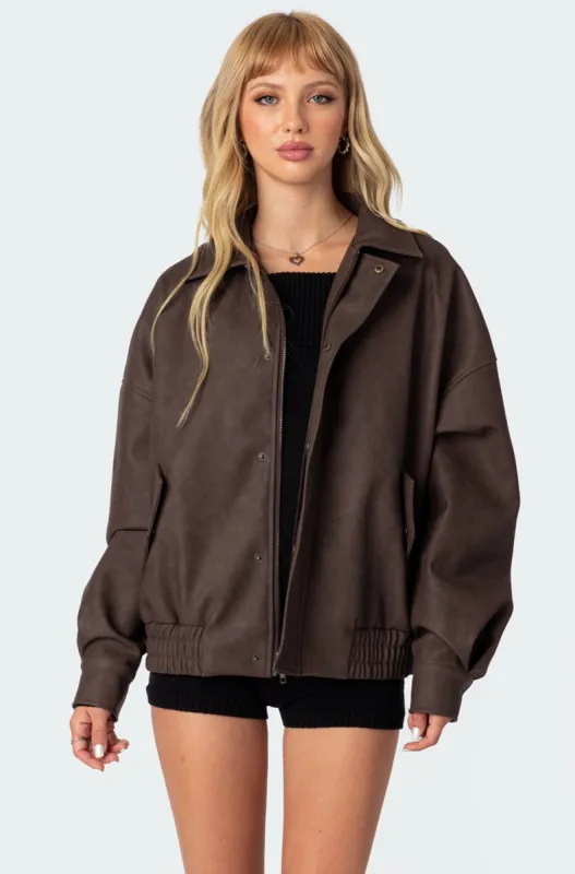 Mori Oversized Faux Leather Jacket sold by Edikted