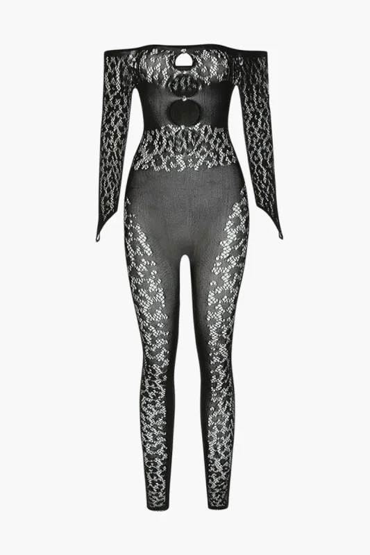 Off Shoulder Cut Out Lace Jumpsuit sold by Micas