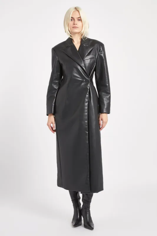 Leather Asymmetric Tailored Longline Coat - Black | Parallel