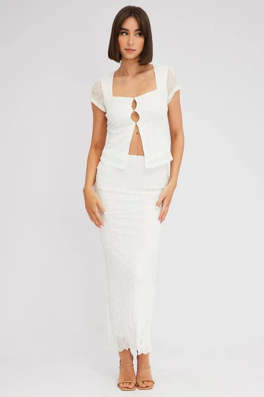 White Maxi Skirt High Rise Bodycon Elastic Waist Lace sold by Ally Fashion