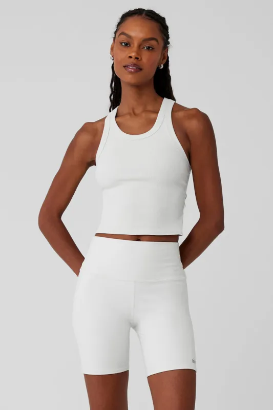 Goddess Ribbed Go-To Tank - White sold by Alo Yoga