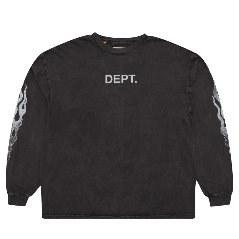 Gallery Dept. Flames L/S T-Shirt Washed Black sold by PLUS