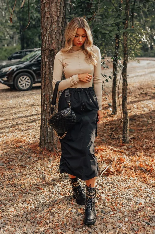 Cool Energy Cargo Midi Skirt in Black sold by Impressions