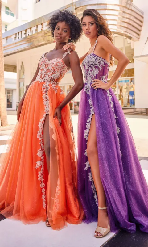 Colette CL2020 Glitter-Lace Long A-Line Prom Dress sold by PromGirl