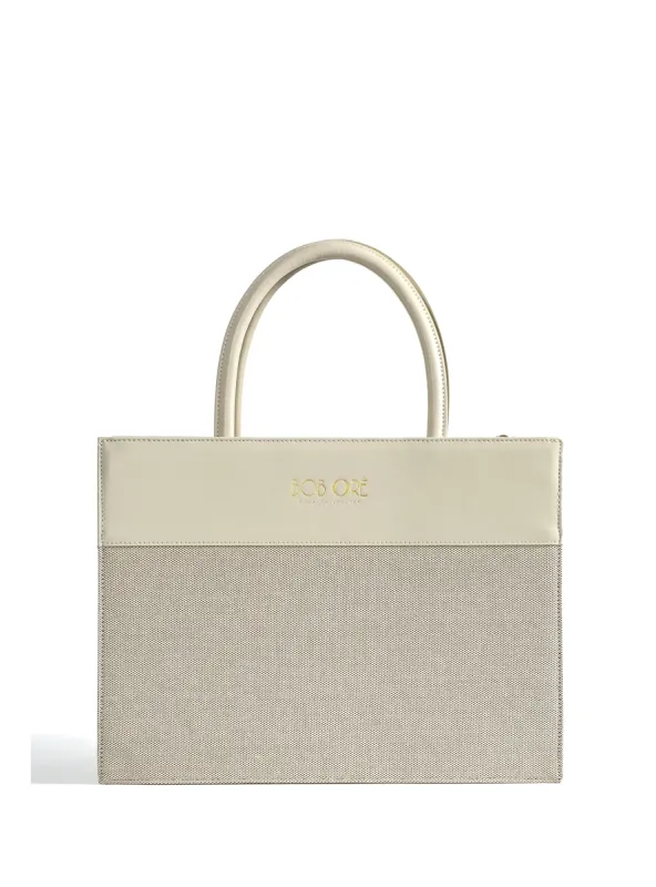 Victoria Tote Leather Canvas Combo Bag, White sold by Bob Ore Blue Collection