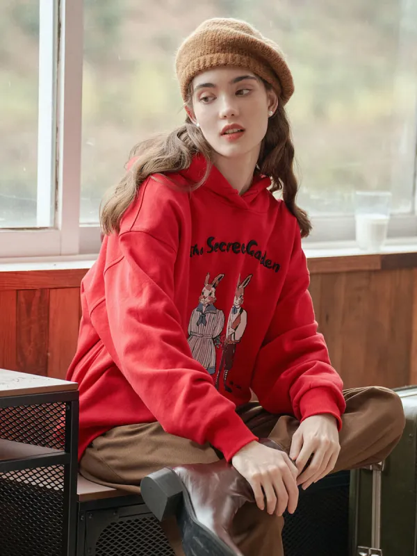 Rabbit Embroidered Hoodie sold by Simple Retro