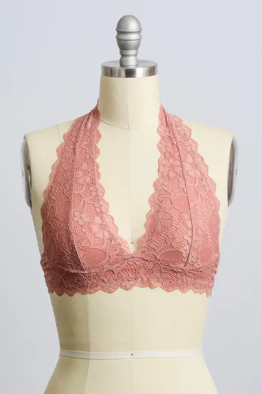 LACE HALTER BRALETTE ROSE PINK sold by Chic by Ally B