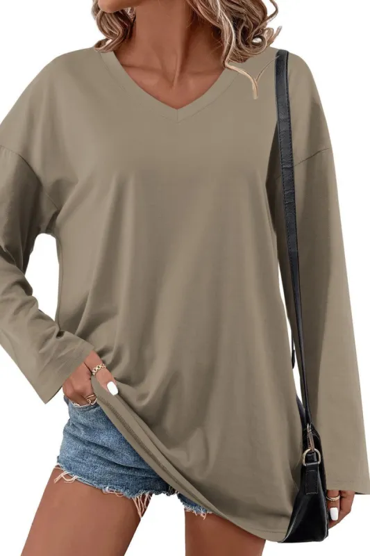 Oversized Shirts Fall Long Sleeve V Neck Top sold by Amoretu