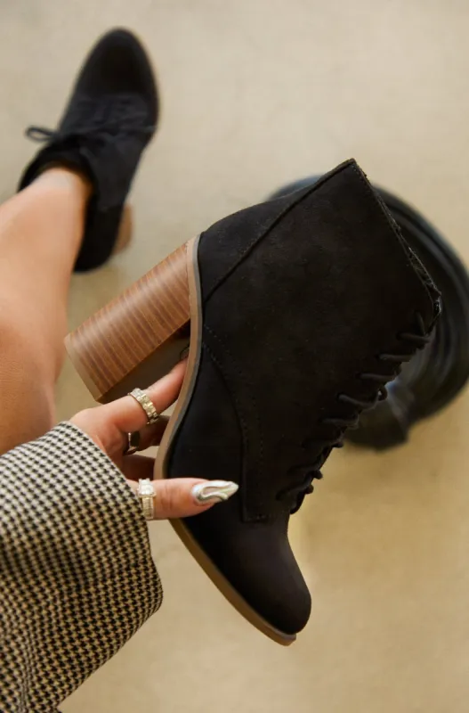 Fall Moment Lace Up Block Heel Ankle Boots - Black sold by Miss Lola