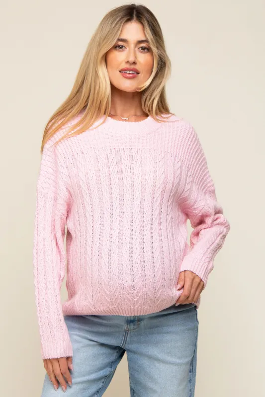 Light Pink  Cable Knit Maternity Sweater sold by Pinkblush