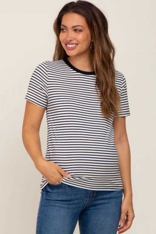 White Striped Basic Maternity Tee sold by Pinkblush