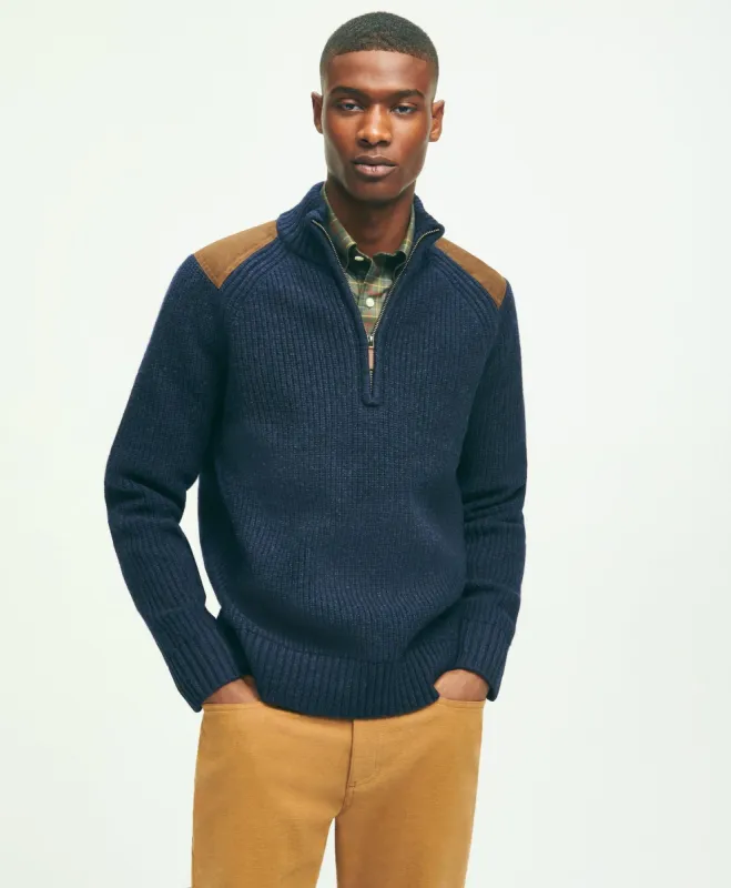Lambswool Ribbed Half-Zip Military Sweater sold by Brooks Brothers