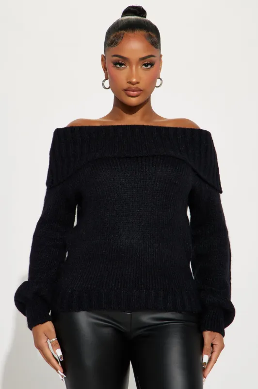 Call Me Off Shoulder Sweater - Black sold by Fashion Nova