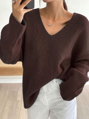 dazy v neck drop shoulder ribbed knit sweater sold by SHEIN
