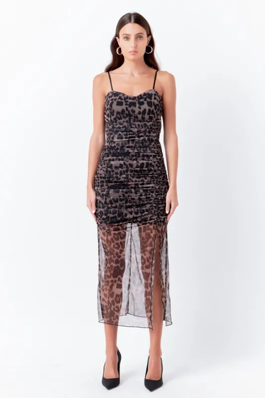 Ruched Mesh Asymmetrical Midi Dress sold by Endless Rose