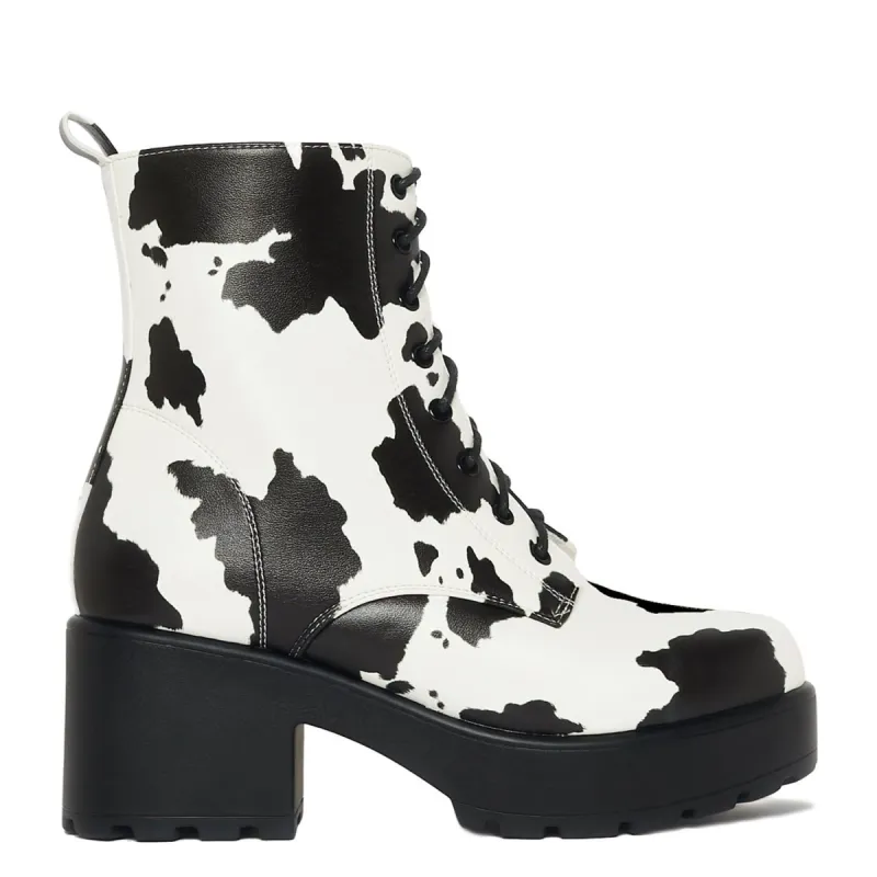 DAISY Platform Cow Print Military Boots sold by Koi Footwear