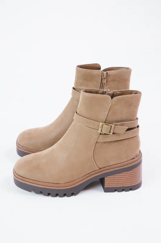 Affirm Lug Sole Bootie, Taupe Nubuck sold by North & Main Clothing Company