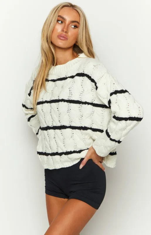 Harmony White Striped Jumper sold by Beginning Boutique