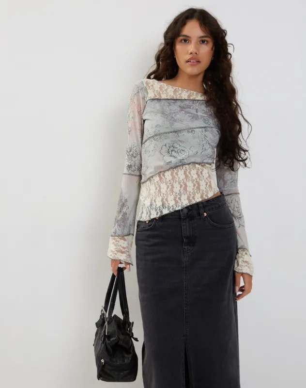 Lucca Long Sleeve Top in Lace Pastel Floral sold by Motel Rocks