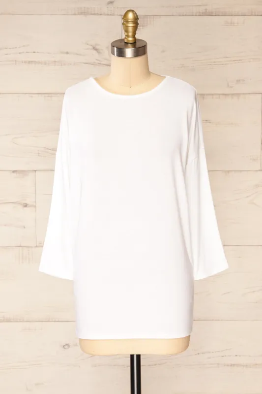 Vincennes White | Round Collar 3/4 Sleeve Top sold by Boutique 1861