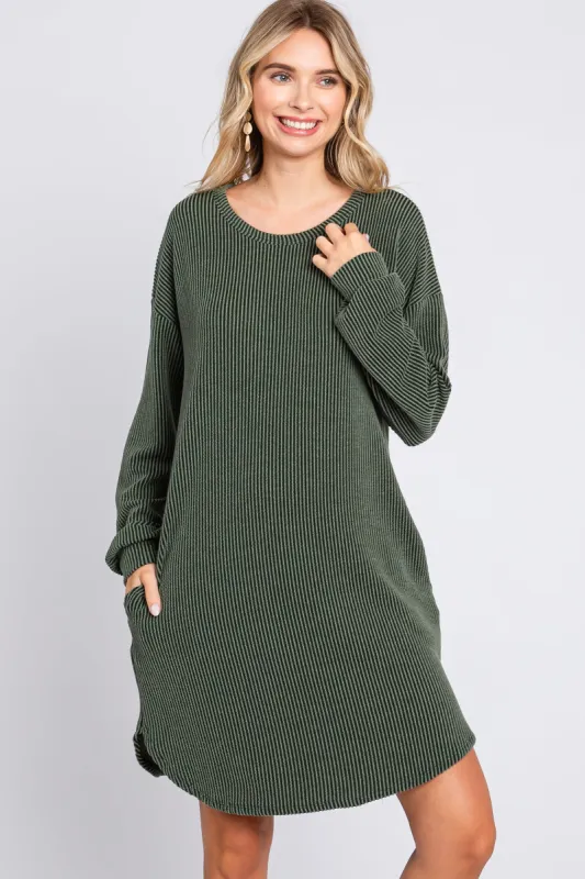Olive Rib Knit Long Sleeve Dress sold by Pinkblush
