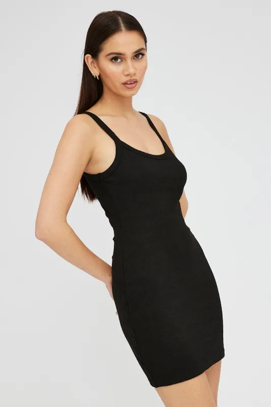 Black Rib Dress Sleeveless Scoop Neck Mini sold by Ally Fashion