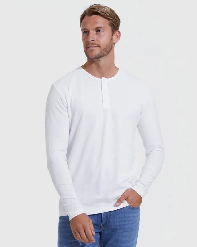 White Classic Long Sleeve Henley sold by True Classic