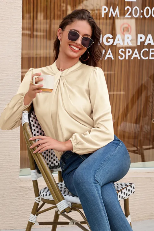 GRACE KARIN Knotted Neck Comfy Long Sleeve Keyhole Back Blouse sold by Grace Karin