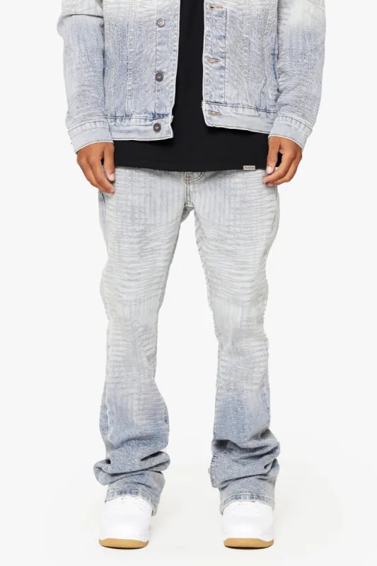 "MR. EMBROIDERY" STACKED FLARE JEAN ICY AZURE sold by valabasas