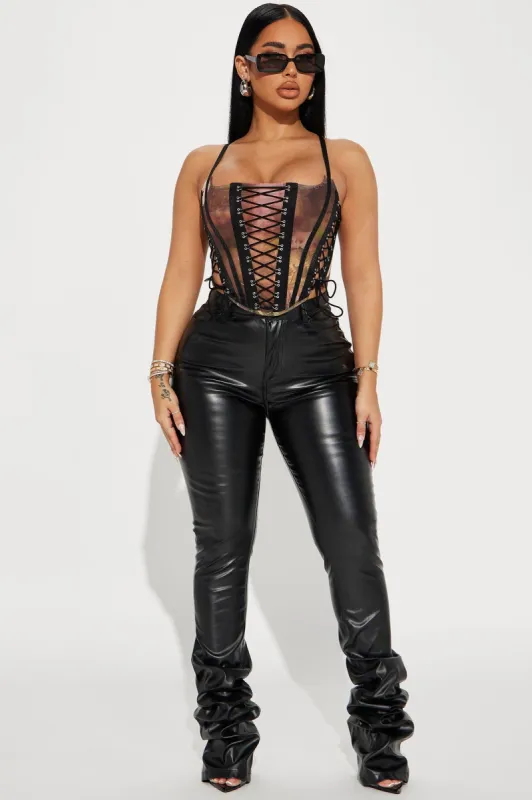 Just Like That Faux Leather Stacked Pant - Black sold by Fashion Nova