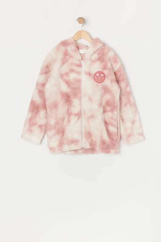 Girls Oversized Tie Dye Sherpa Zip-Up Hoodie sold by Urban Planet