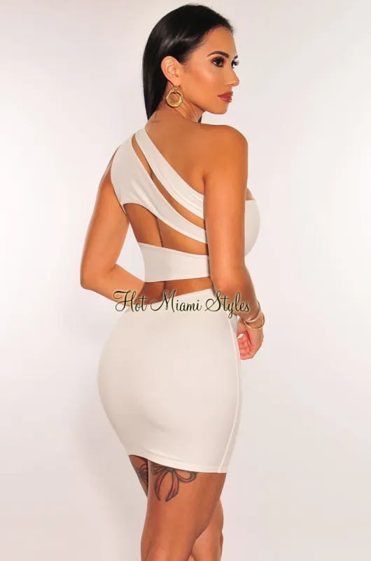 White One Shoulder Cut Out Back Mini Dress sold by Hot Miami Styles